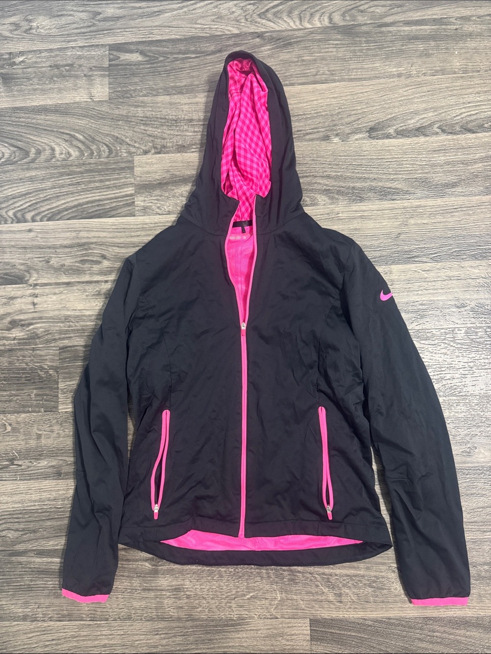 Nike Black Hooded Jacket with Hot Pink Trim